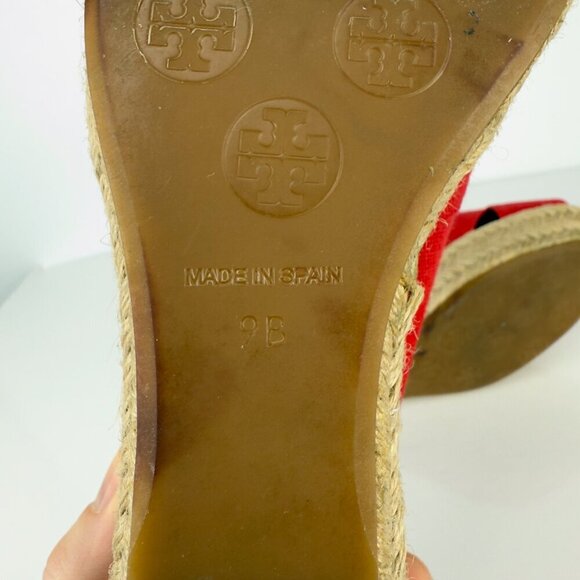 TORY BURCH Filipa Wedges Espadrilles Peep toes Red Size 9 B - Picture 9 of 15